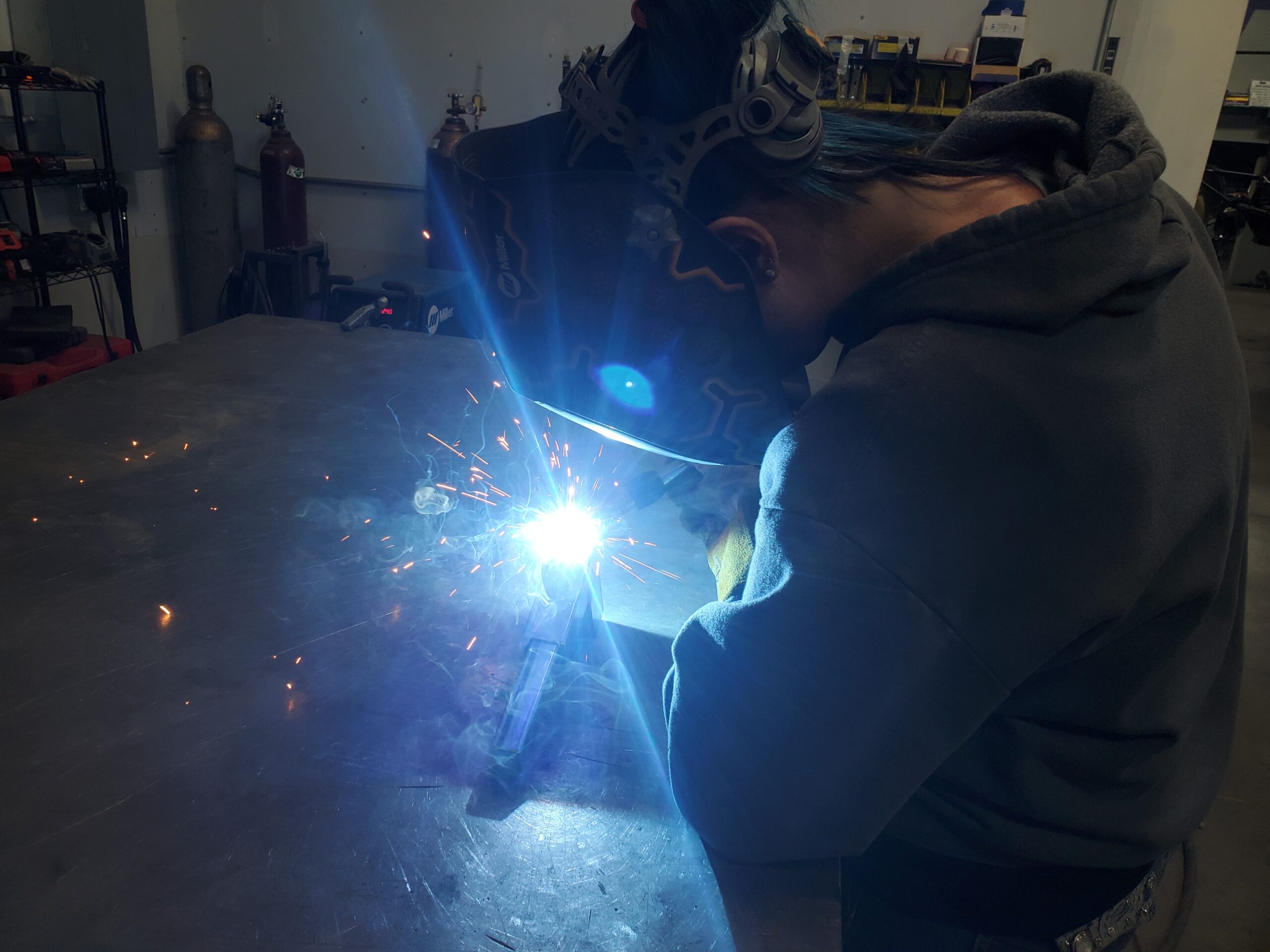 A person welding something.
